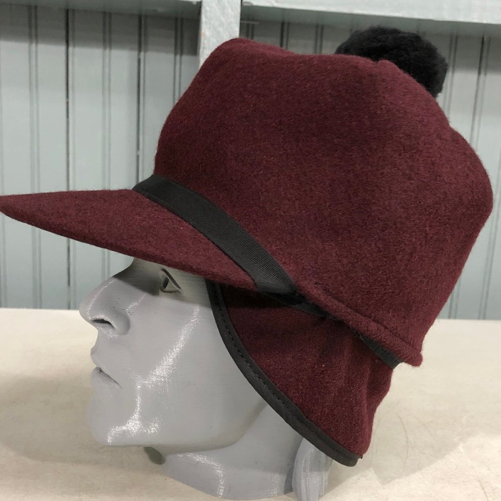 Dark Maroon Wool 6 7/8 Scotch Winter Hat Made USA Langenberg